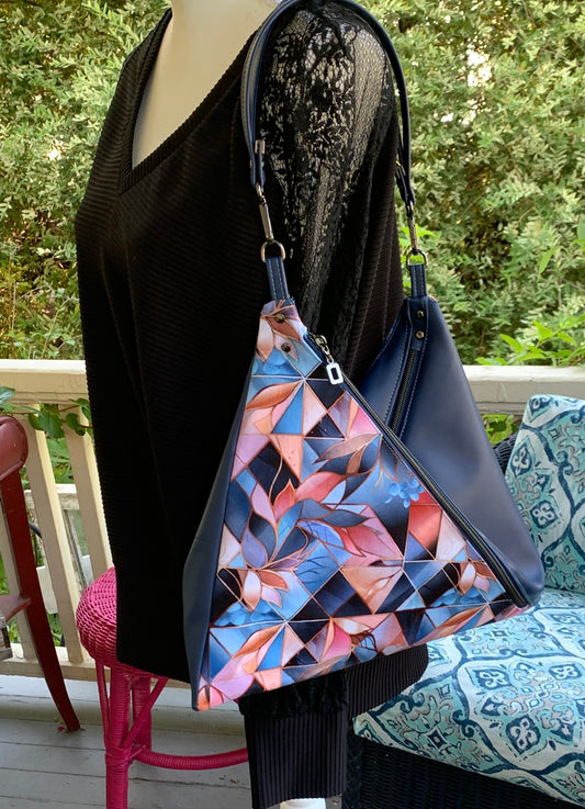 Triangular Shoulder Bag - Navy Geometric