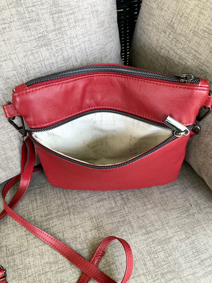 Multi-Zippered  Crossbody - Cherry Faux Leather