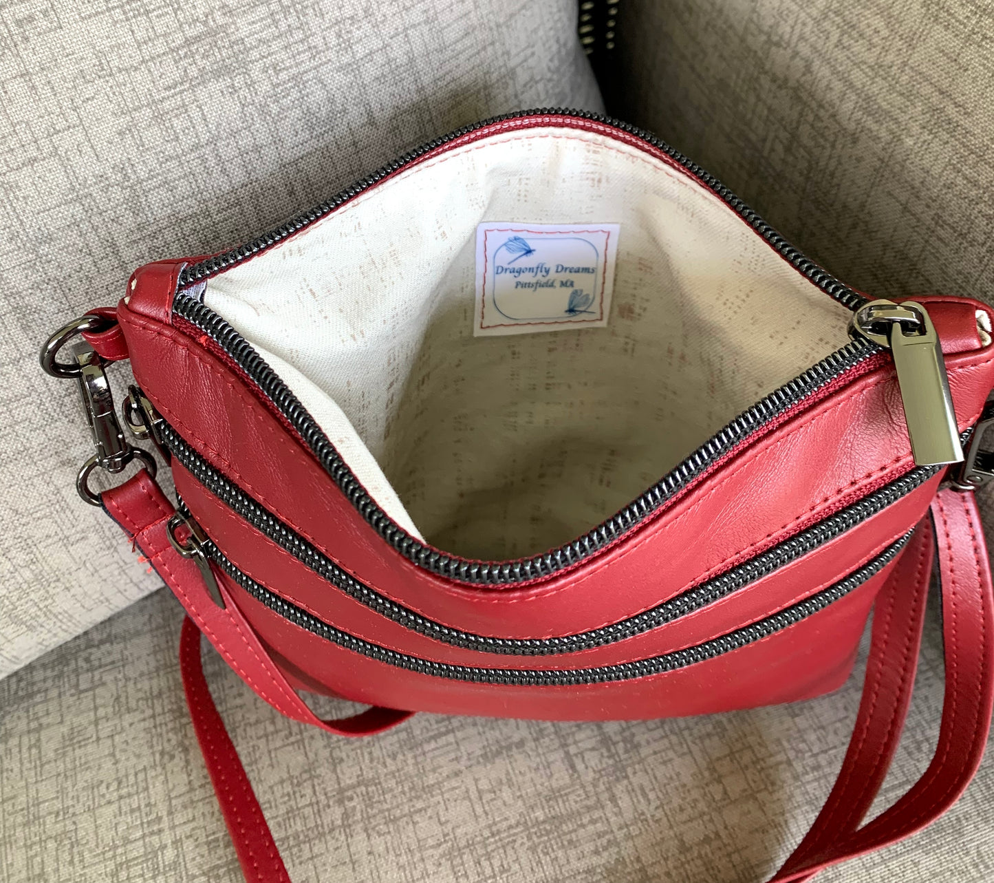 Multi-Zippered  Crossbody - Cherry Faux Leather