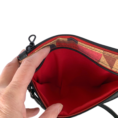 Mini Multi-Zippered Crossbody - Red and Black Cork and Vinyl