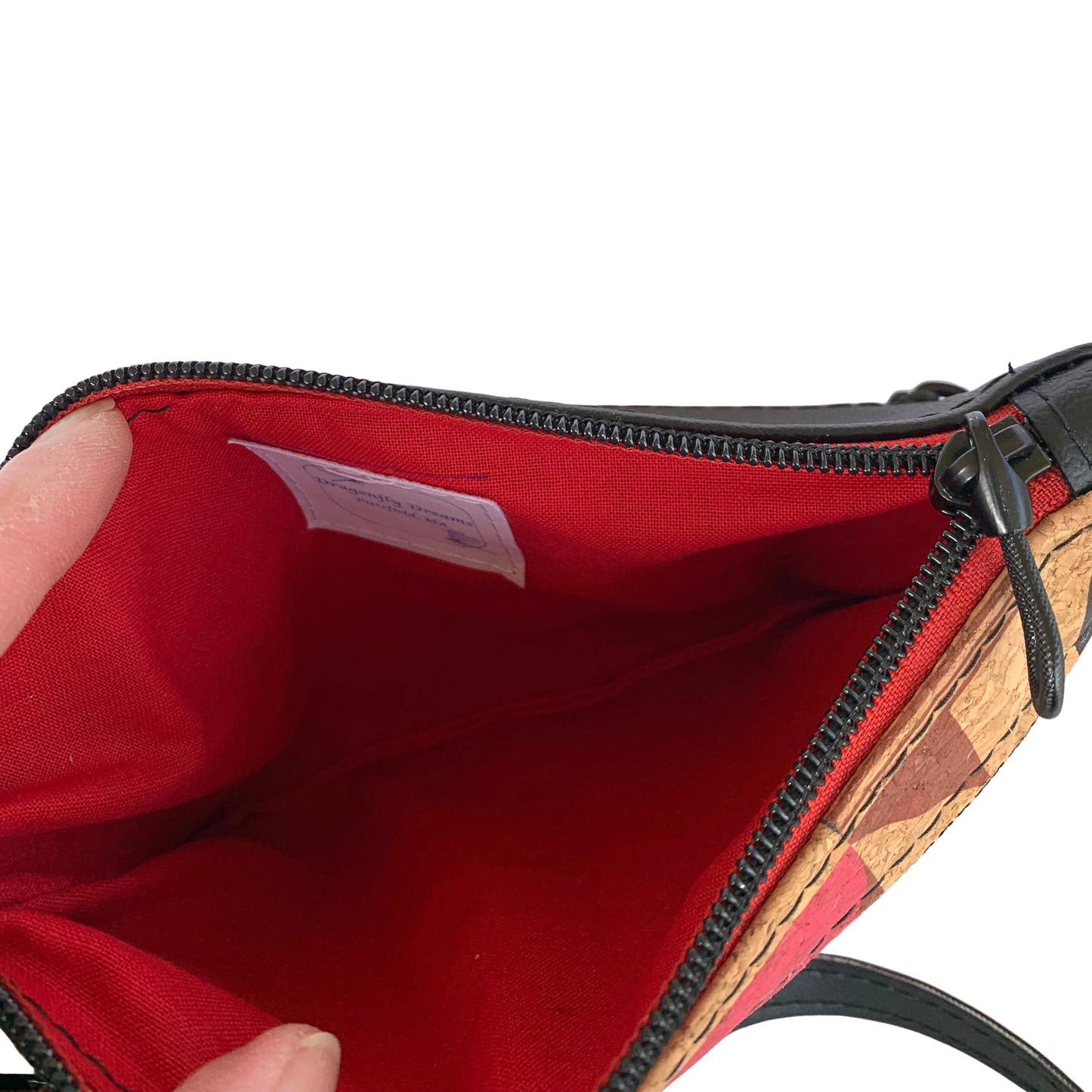 Mini Multi-Zippered Crossbody - Red and Black Cork and Vinyl