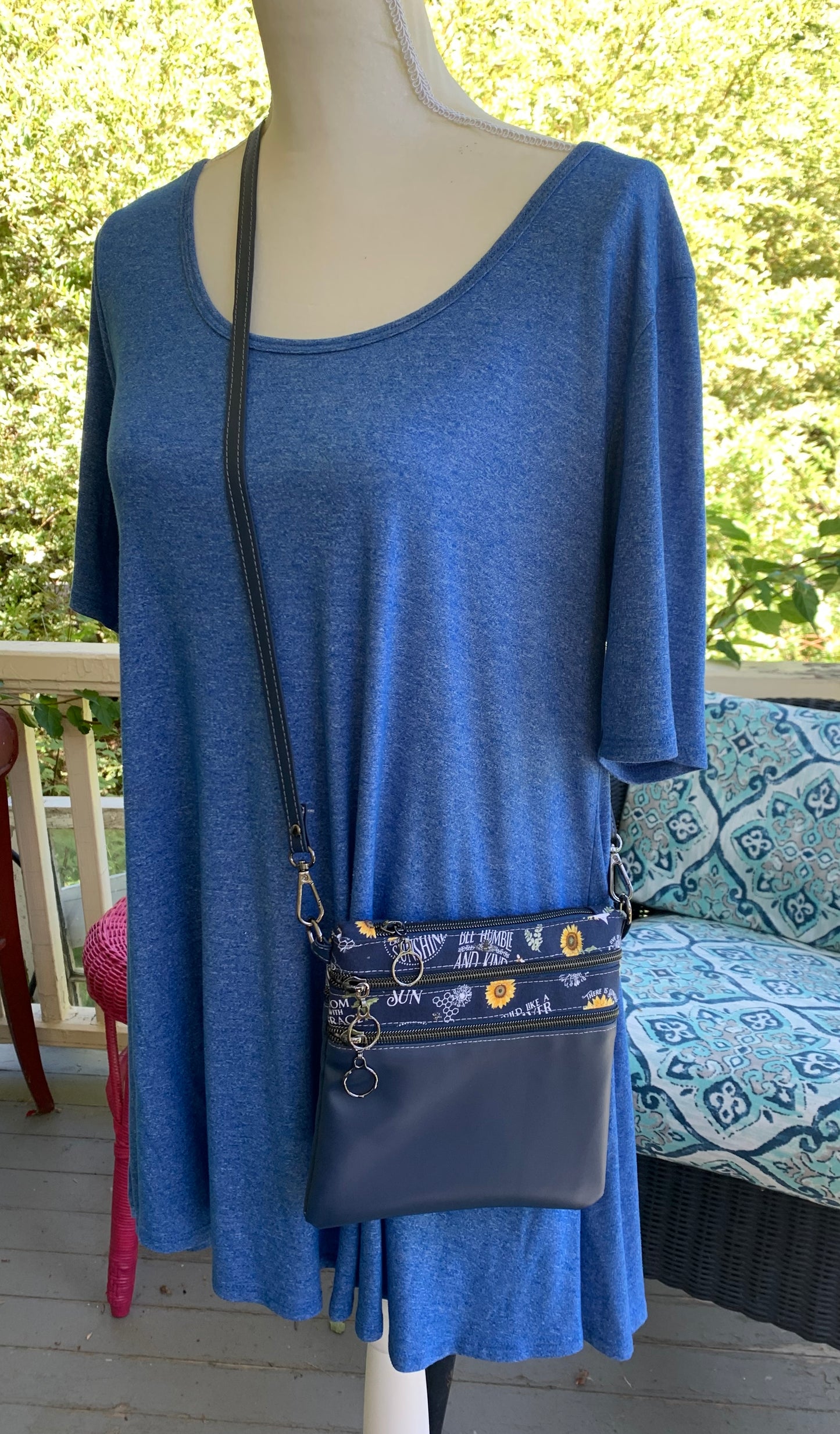 Multi-Zippered Crossbody - Navy Bees