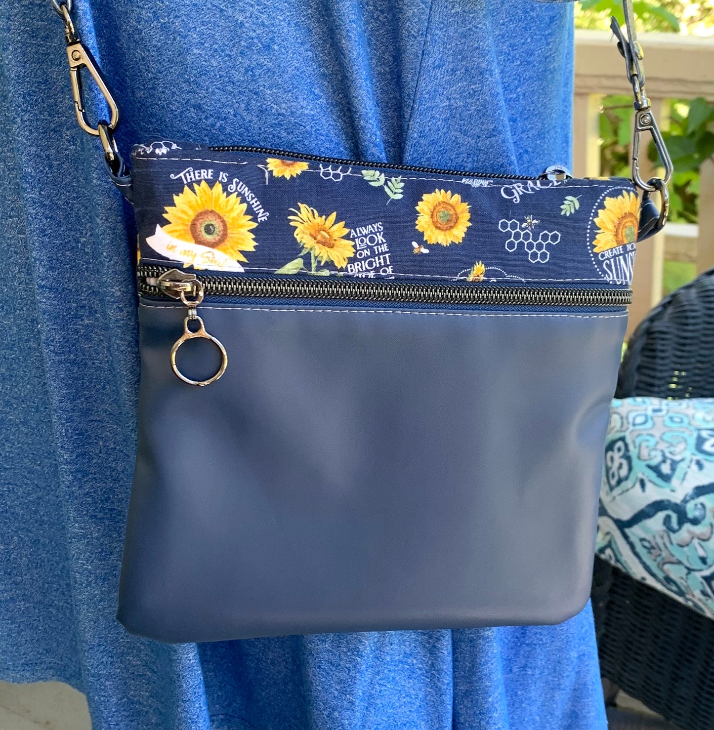 Multi-Zippered Crossbody - Navy Bees