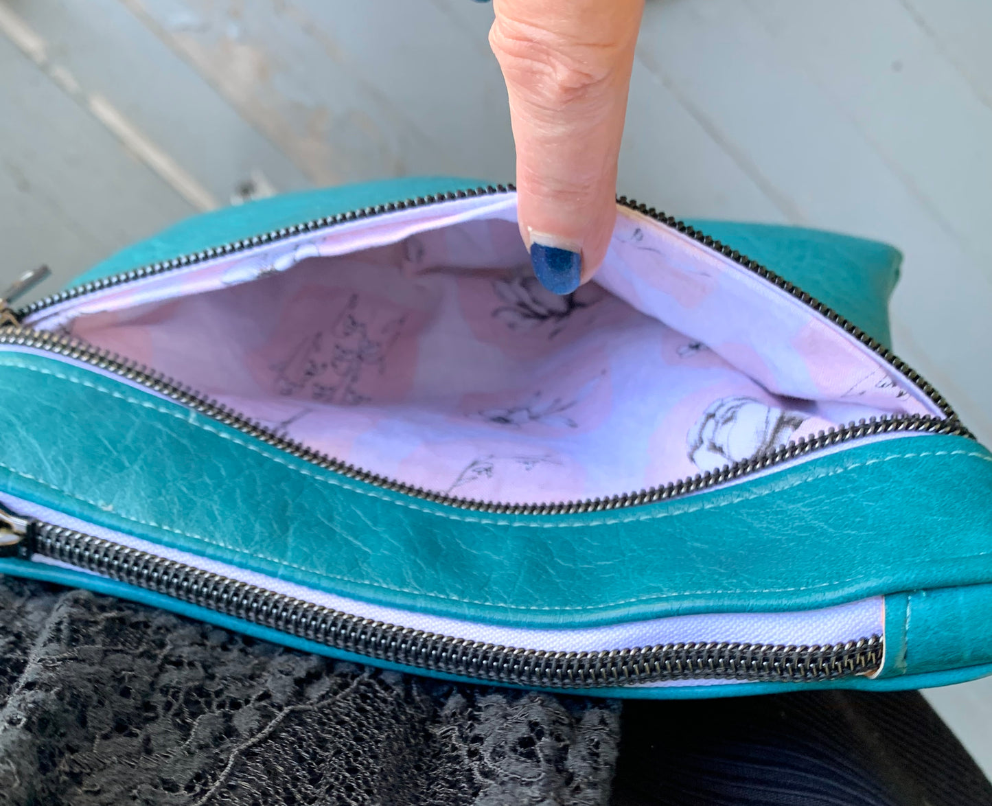 Multi-Zippered Crossbody - Teal Faux Leather