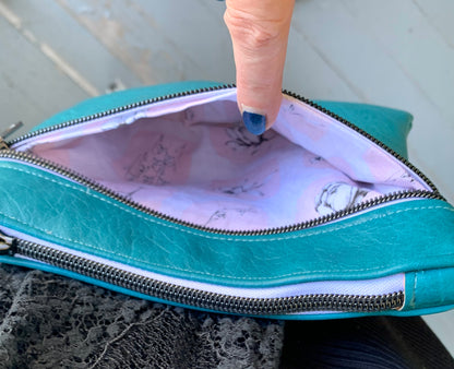 Multi-Zippered Crossbody - Teal Faux Leather