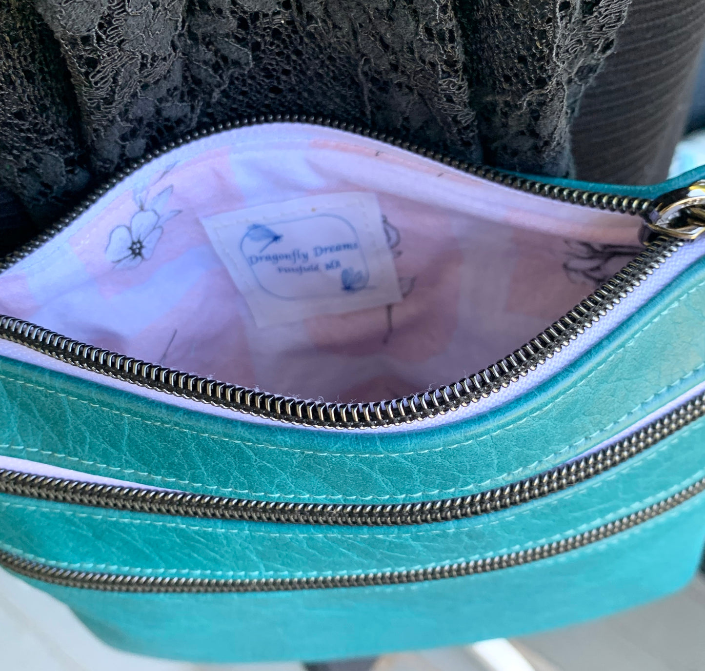 Multi-Zippered Crossbody - Teal Faux Leather