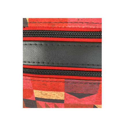Mini Multi-Zippered Crossbody - Red and Black Cork and Vinyl